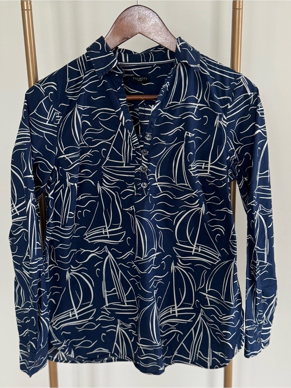 Talbots Navy and White Sailprint Button-Front Tunic